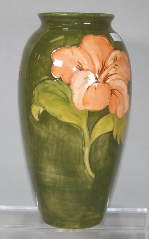 Large Moorcroft Coral Hibiscus vase - Image 2 of 3