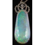 18ct white gold, diamond and opal pendant.