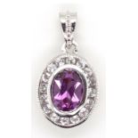 Amethyst, white sapphire and 10ct gold pendant