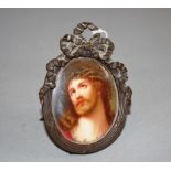 Antique framed French portrait miniature of Jesus