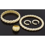 Carved Ivory twist pattern jewellery group. C.1960