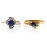 Two 14ct gold, sapphire and diamond rings