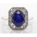 Sapphire, diamond and 18ct white gold ring