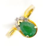 14ct gold, diamond and emerald ring