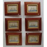 Set six framed antique maritime watercolours