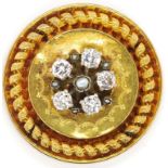 Diamond, pearl and gold shield pendant