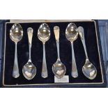 Cased set six Elizabeth II silver coffee spoons