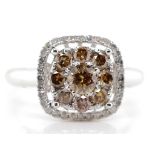 Cognac and white diamond 18ct gold ring