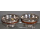 Pair of Oriental silver & timber bowls