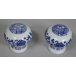 Pair of Chinese blue & white scroll ends