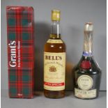 Three bottles: Grant's Scotch Whisky, Bell's