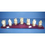 Seven vintage Oriental carved ivory figures