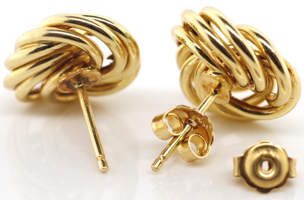 14ct Gold rope knot stud earrings - Image 2 of 2