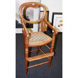 Vintage child's wood & cane high chair