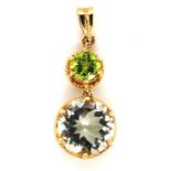 10ct gold aquamarine and peridot pendant