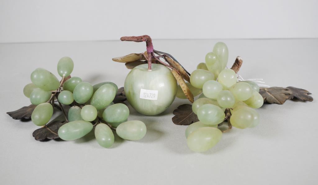 Three various Chinese greenstone fruit ornaments
