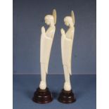 Pair vintage Chinese carved ivory nun figures