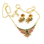 Decorative gilt metal necklace and earrings