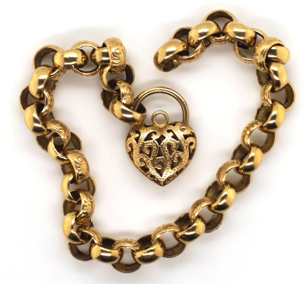 9ct gold cable chain bracelet and heart lock clasp - Image 2 of 2
