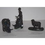 Three Eddie Hackman bronze"Shearing sheep" figures