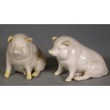 Pair Belleek ceramic pig figures