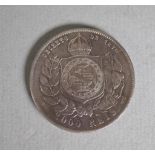 Brazil Petrus II 2000 reis silver coin