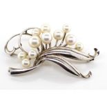 Mikimoto pearl and silver brooch