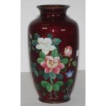 Japanese Gin-Bari pigeons blood red cloisonne vase