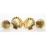 Two pairs of gold scallop shell earrings