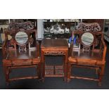 Pair of Chinese hardwood chairs & table