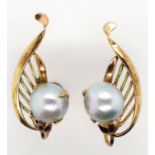 Mid century gold and pearl ear clips