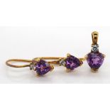 9ct yellow gold and amethyst pendant and earrings