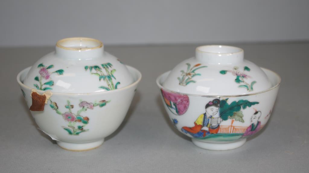 Two antique Chinese porcelain lidded rice bowls - Image 3 of 5