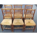 Six 19th century Lancashire spindle back chairs