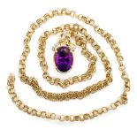 Gold, amethyst and diamond pendant on chain