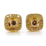 Cognac diamond and 18ct gold halo earrings