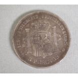 Spanish 1871 5 peseta silver coin