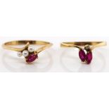Two 9ct gold and pink sapphire rings