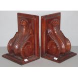 Pair vintage carved wood scroll book ends