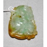 Chinese carved green jade floral pendant