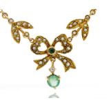 Antique 9ct gold, emerald and seed pearl necklet.