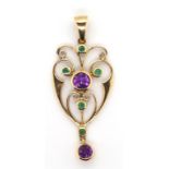 9ct gold, amethyst and emerald pendant