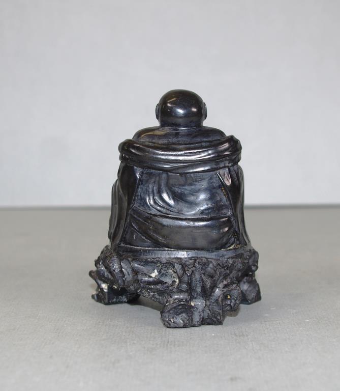 Chinese carved black basalt Buddha figurine - Image 2 of 4