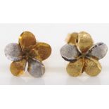 Two tone gold plumeria flower stud earrings