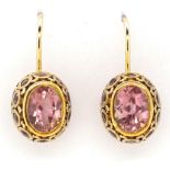 9ct gold and pink gemstone earrings