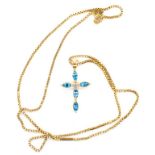 14ct gold, topaz and diamond cross and chain