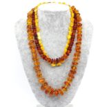Three amber bead necklaces
