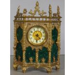 Victorian brass & malachite type mantle clock