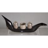 Thai silver and horn condiment set