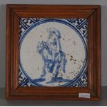 Framed antique Delft ceramic tile